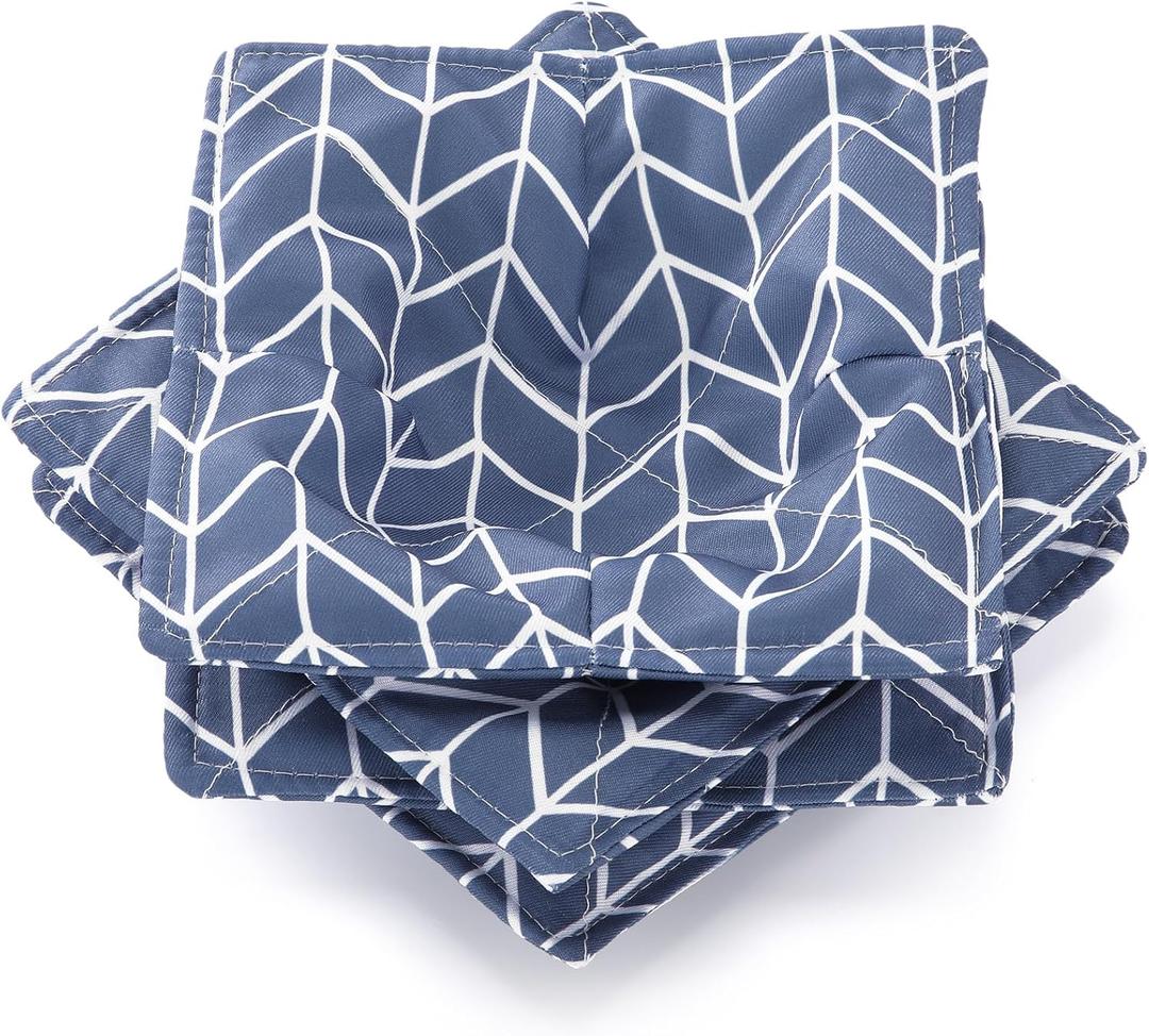 Cunhill 4 Pcs Cotton Microwave Bowl Cozy Holders for Hot Food Hot Pads Soup Bowl Potholders Heat Resistant Multipurpose Quilted Safe Holders for Kitchen Plate Supply(Dark Gray,Striped)