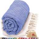 Turkish Beach Towel 100% Cotton Bath Towels 71x39 Quick Dry Sand Free Lightweight Large Oversized Herringbone Dark Blue