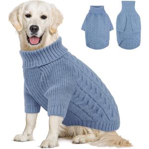 Queenmore Large Dog Sweater, Dog Christmas Sweater, Warm Soft Sweaters for Dogs Girl Boy, Knit Winter Coat for Dog (Blue, L)