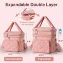 Lunch Bag Women Double Layer Lunch Bag Puffer Insulated Lunch Box Waterproof Bottom Large Lunch Box for Women for Work or Travel,Pink