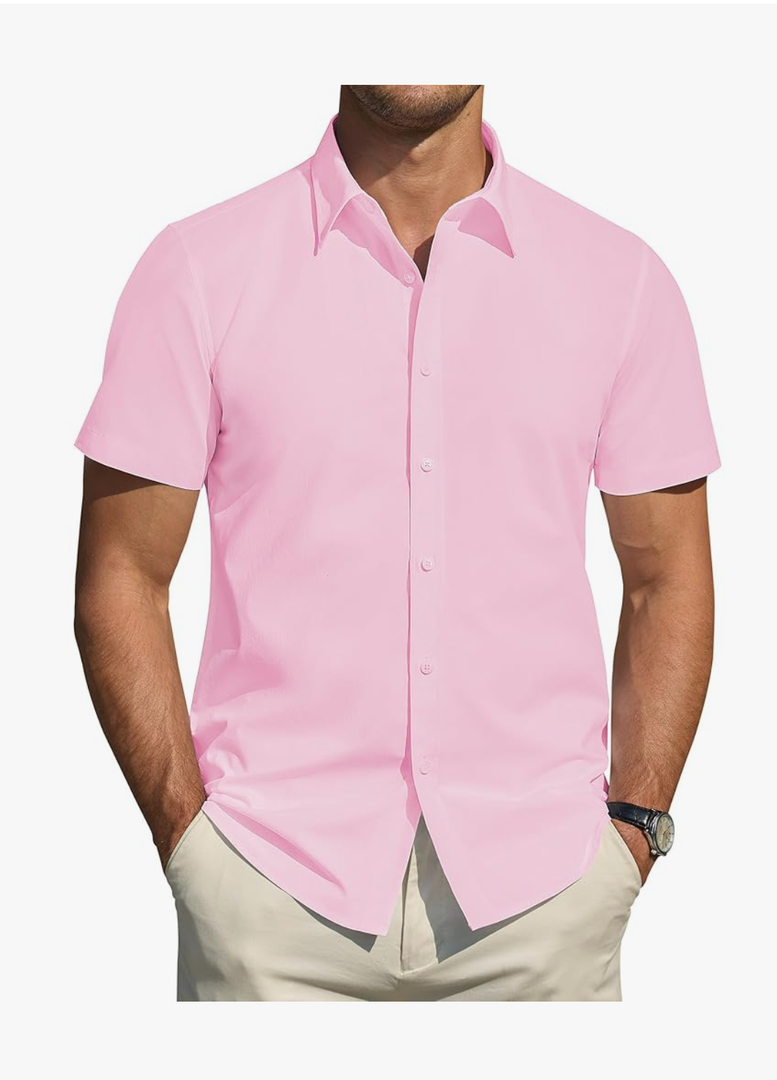 J.VER Men's Short Sleeve Dress Shirts Stretch Stain Shield Casual Button Down Shirts Solid Formal Shirt, Size 3XL