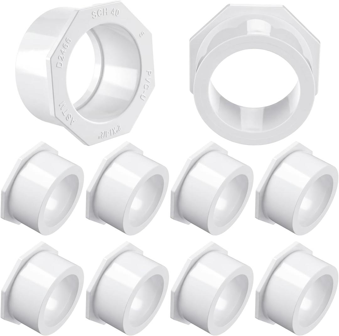 10 Pcs 2" x 1-1/2" PVC Reducer Bushing Pipe Fitting for Plumbing Connection (Spigot x Socket) Sch 40 PVC Pressure Durable for Home or Industrial Use