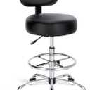 SUPERJARE Drafting Chair with Back, Adjustable Foot Rest Rolling Stool, Multi-Purpose Office Desk Chair, Thick Seat Cushion for Home Bar Kitchen Shop - Black, 23.6"d X 23.6"w X 35.8"h