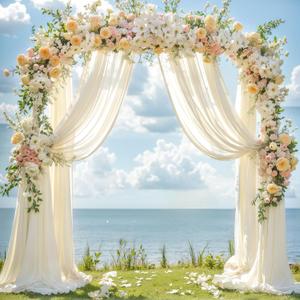 Wedding Arch Draping Fabric 28" x19FT, Sheer Chiffon Fabric Backdrop, 2 Panels Ivory Drapes for Wedding Ceremony Decor, Decorative Arch Drapery for Birthday Party Ceiling Curtain Backdrop