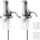 3-in-1 Liquor Bottle Pourers with Speed Spouts, Olive Oil Spout with Built-in Caps - Dishwasher Safe, Alcohol Speed Spouts - 2PCs with 2 Adapters (Silver And White)