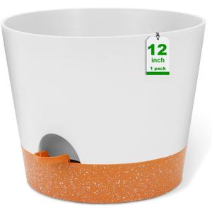 GARDIFE 12 inch Plant Pots, planters, Self Watering Pots, Large Plastic Flower pots with Deep Reservior and High Drainage Holes for Indoor Outdoor Plants and Flowers, White