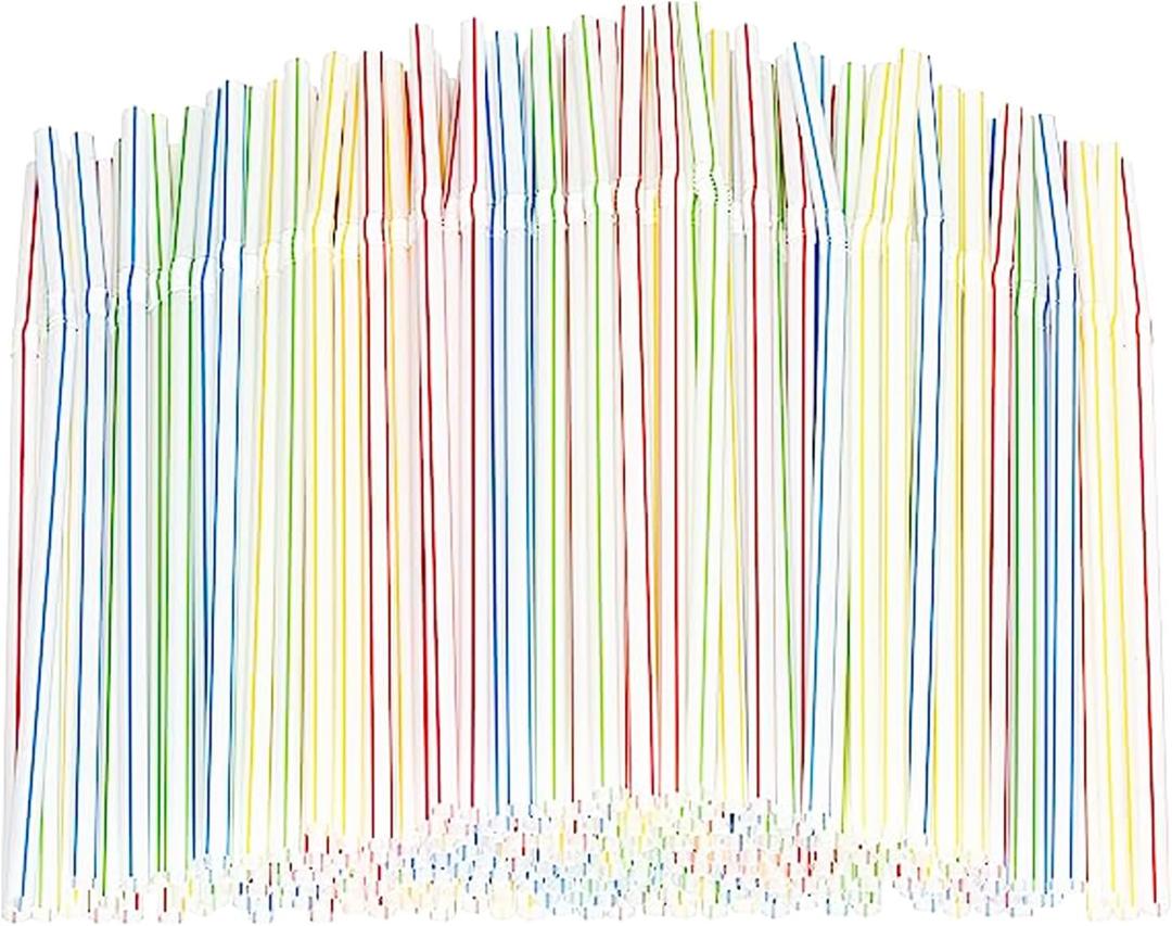 100 Pcs Flexible Disposable Plastic Straws, Colorful Flexible Straws, Long Straws, Disposable Plastic Drinking Straws, 8.27inch Long Straws Party Decorations, Assorted Colors Striped