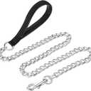 Chain Leash Metal Dog Leash Chrome Plated with Soft Padded Handle for Large Dogs.(XL, Black Handle)