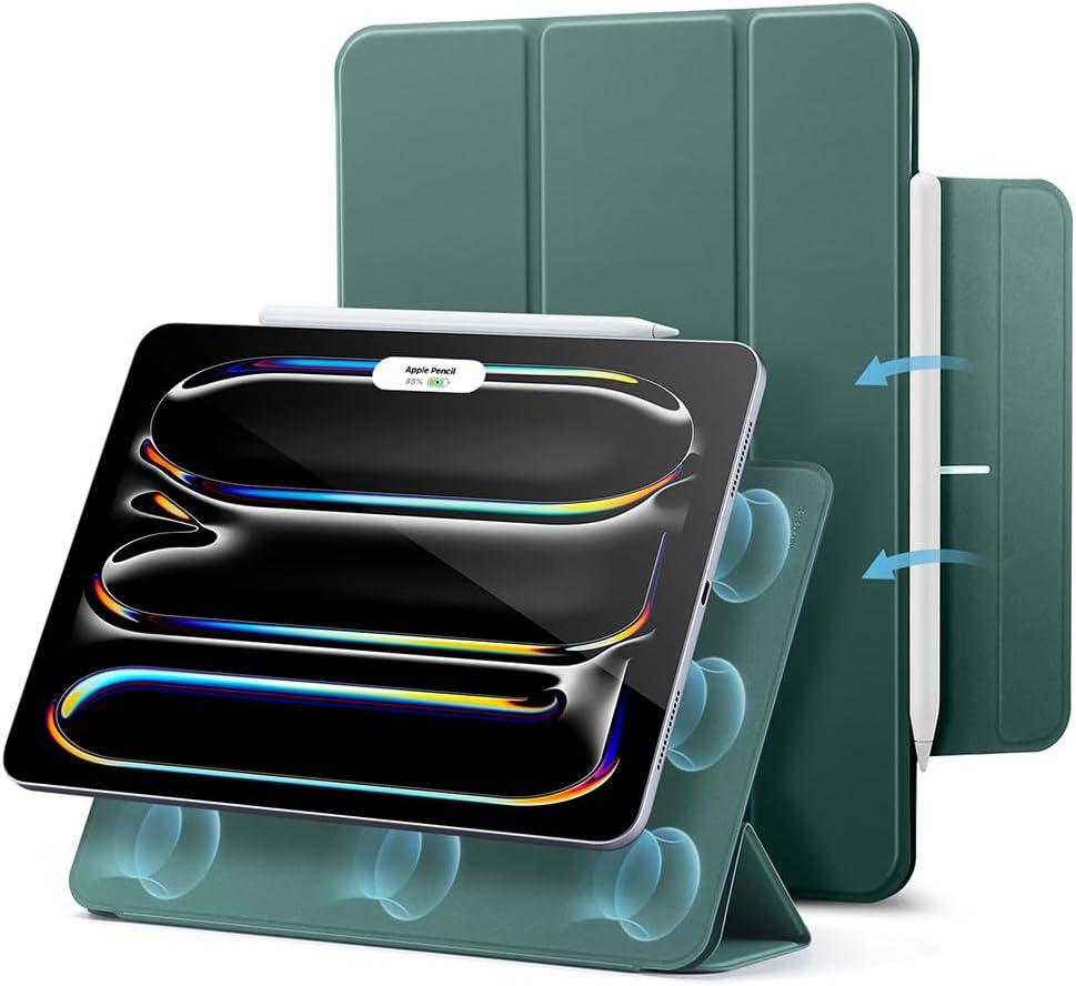 ESR for iPad Pro 13 Inch Case (M5/M4) 2025/2024, Powerful Magnetic Attachment, Slim Trifold Stand Case, Supports Pencil Pro & Pencil(USB-C), Auto Wake/Sleep, Rebound Series, Green