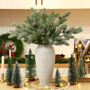 Giegxin 8pcs Artificial Pine Branches with Pine Cones 25.6inch Faux Norfolk Stems Christmas Green Plants Branches Fake for Vase DIY Garland Wreath Xmas Indoor Outdoor Home Decor