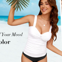 GRAPENT Tankini Tops for Women Twist Knot Ruched Swimsuits Beach Padded Adjustable Straps Modest Swimwear Swim Tops Only (Small)