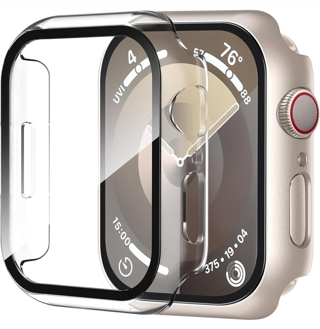 Smiling 2 Pack Case Compatible with Apple Watch SE 3 (2025)/ SE 2/ SE/Series 6/5/4 40mm with Tempered Glass Screen Protector, Hard PC Case Overall Protective Cover- 1 Starlight + 1 Transparent