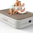Air Mattress Queen with Built in Pump, 18 inch Inflatable Mattress, Weight Capacity of up to 660 lb MAX, Durable Blow Up Mattress for Home&Guests (Khaki Top / White Gray Body)