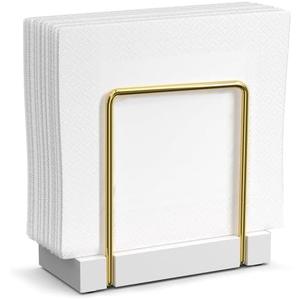 Napkin Holder for Table, Bamboo Iron Standing Napkin Dispenser for Dining Table Farmhouse Cocktail Picnic Rustic Wood Holders All Kitchen Dining Room Decor Gold & White