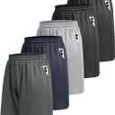 BOOJO 5 Pack Athletic Gym Mens Shorts - Workout Quick Dry Basketball Shorts with Pockets for Running Casual Activewear, Large (Black/Black/Dark Grey/Navy Blue/Light Grey)