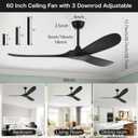 60'' Outdoor Ceiling Fan without Light,Large Airflow with 3 Solid Wood Blades,Black Ceiling Fan with DC Reversible and Silent Motor for Porch,Living Room,Garage.