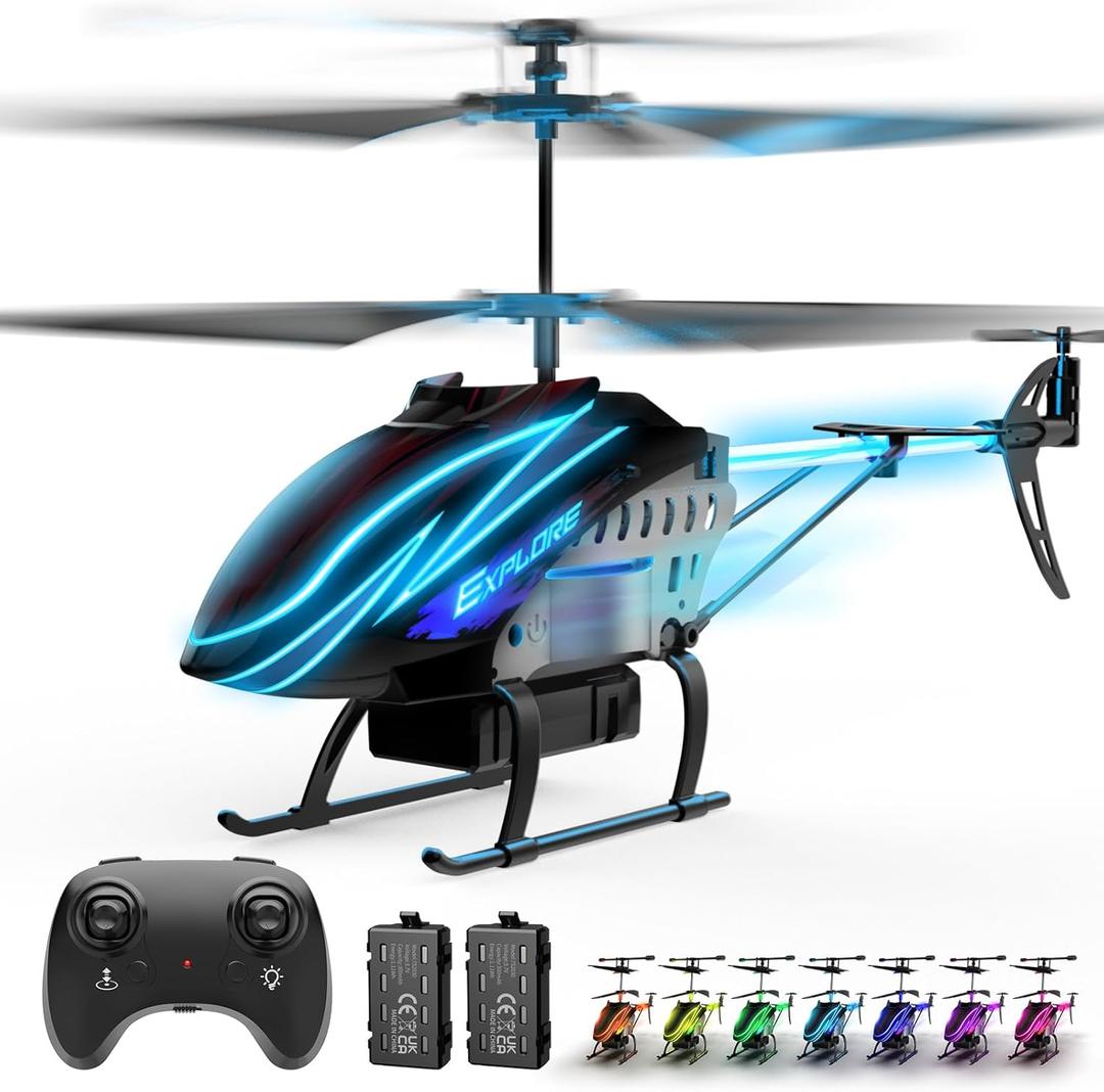 RC Helicopter, Remote Control Helicopter for Kids with 30Mins Flight(2 Batteries), 7+1 LED Light Modes, Altitude Hold, RC Toys for Boys Girls (Red)