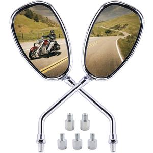 ORAEVY Universal 10mm 8mm Chrome Motorcycle Rear View Side Mirrors Handle Bar End