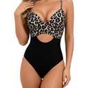LIZENS Women's One-Piece Swimsuit Leopard Print High Cut Design with Cutout Back Swimwear (Black, S)