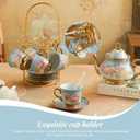 20Pcs Porcelain Tea Set for Adults, European Ceramic Tea Set Flower Ceramic Tea Cups, Teapot, & Saucers with Metal Holder for Women Tea Party (Blue)