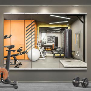 TRAHOME Home Gym Mirror for Wall,48x24x3PCS Full Length,Glass Frameless Body Large Mirror for Home Gym,Workout,Bedroom,Garage(Silver)