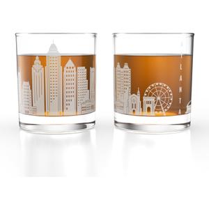 Greenline Goods  Atlanta, GA Skyline Whiskey Glasses (Set of 2), 10 oz  Rocks/Old Fashioned Tumblers