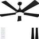 52 Inch Ceiling Fans with Lights and Remote - Black Ceiling Fan with Light, Quiet Reversible DC Motor, Dimmable Tri-Color LED, 5 Blades, Modern Indoor/Outdoor Ceiling Fans for Patios Bedroom