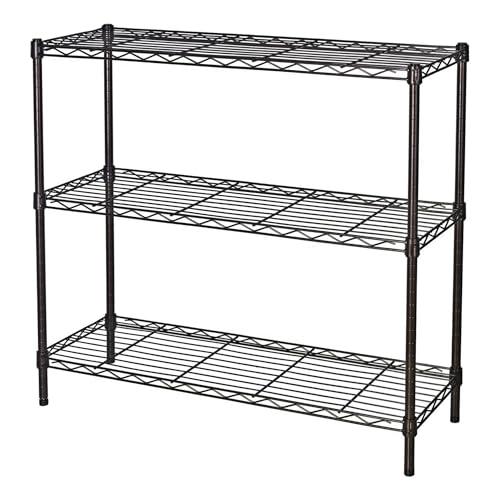 Standing Shelving Units, 36" W x 14" D x 32" H Metal Storage Shelves, Adjustable Carbon Steel Wire Shelving Rack Display Shelf for Garage Bathroom Kitchen Home Office (3-Tiers, Black)