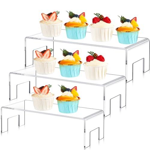 RattanView 3 Pcs Extra Large 12,11,10 Inch Acrylic Display Risers Clear Acrylic Shelf Riser Display Stands 5 mm Thick Rectangular for Collectibles Figures