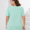 Womens Plus Size Tops Square Neck Puff Short Sleeve Loose Fit Casual Solid Summer Tee T Shirts (1X-5X)