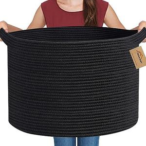 MEGASKET Large Black Blanket Basket, 18" X 13" X 10" Woven Rope Bin for Storage, Kids Dog Toy Storage Box Organizer Bins, Blanket Holder for Living Room, Decorative Wicker Basket for Organizing