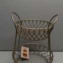 Gourmet Basics by Mikasa Loop and Lattice Metal 2-Tier Round Fruit Storage Basket, Matte Gold,5 quarts