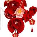 Chinese Wedding Room Decoration Set  Groom's Living Room Backdrop & Bride's Bedroom Paper Fan Garland for Wedding Celebration