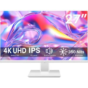 Thinlerian 27 Inch 4K UHD 3840 x 2160 Computer Monitor, IPS Display, Ultra-Thin Bezel, HDMI, DisplayPort, VESA, Build-in Speakers, PC Monitor for Design, Work, Gaming, White