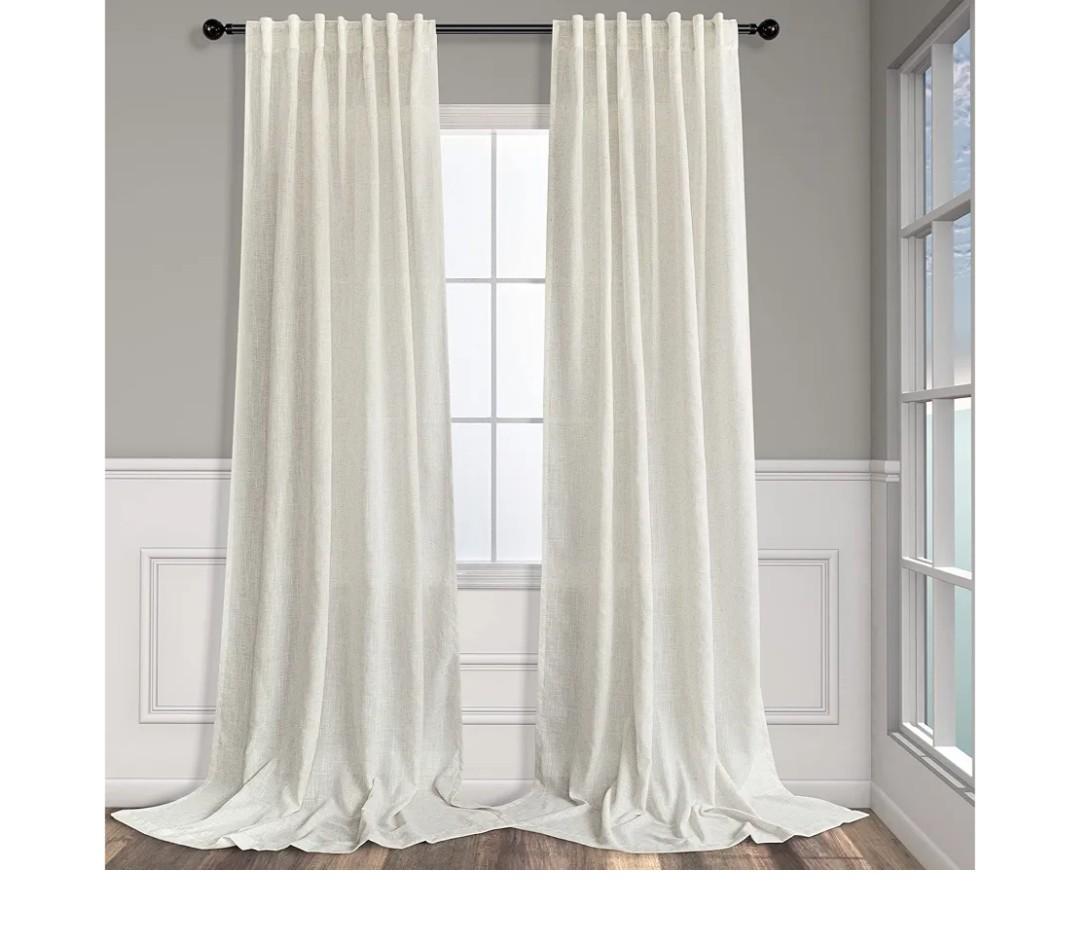 Natural Linen Back Tab Curtains 84 Inch Length for Living Room 2 Panel Pocket Drape Light Filtering Semi Sheer Neutral Country Rustic Farmhouse Boho Curtain Bedroom Muslin Look Ivory Cream Colored