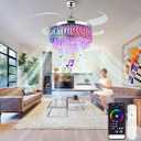 Retractable Crystal Ceiling Fan with Lights, Bluetooth Ceiling Fan with Speaker, 6-Speed Reversible Blades, RGB-LED Light, Remote & APP Control Crystal Chandelier for Bedroom Living Room 42" Color: Chrome