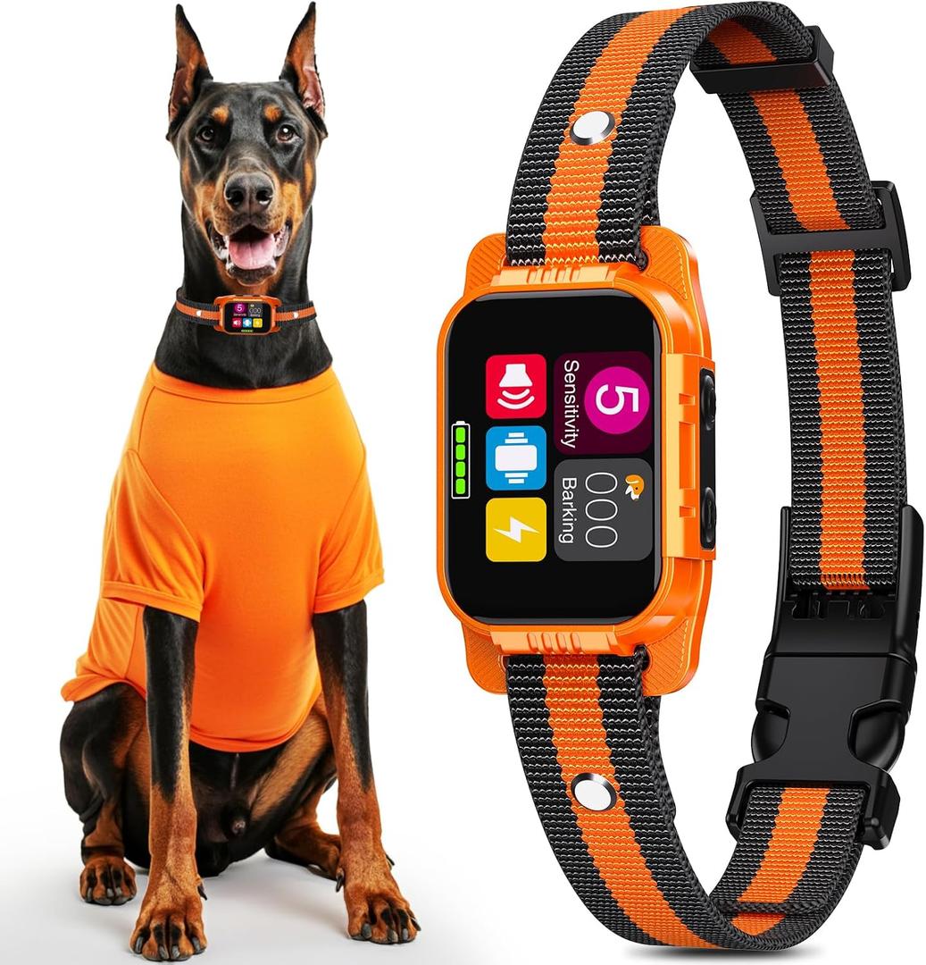 Smart Dog Bark Collar - Anti Barking Device for Large Medium Small Dogs, Stop Excessive Barking & Aggression Behavior, with 5 Modes & 5 Sensitivity, IP67 Waterproof for Indoor/Outdoor Use, Orange