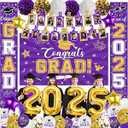 Graduation Party Decorations Class of 2025 Graduation Party Supplies Congrats Grad Banner Class of 2025 Backdrop, Paper Pompoms, Balloons for Congrats Grad Party Decorations (Black-Gold)