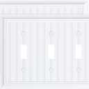 2-Pack Classic Beadboard Triple Toggle Light Switch Cover Plate, Durable Natural Bamboo Fiber Decorative Switch Plate Covers, Pure White 3 Gang Wall Plate, Corrosion Resistant