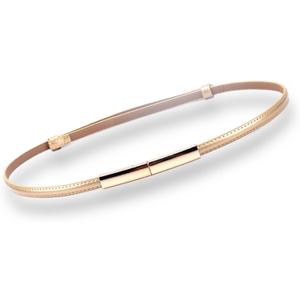 Women's Belt Dress Fashion Patent Leather Belts Adjustable 22"- 36" Skinny Slim Belt Leather Gold Color Buckle Waistband