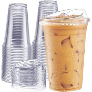 GUSTO Clear Plastic Cups with Lids [20 oz - 100 Count] - Disposable Iced Coffee Drink Cups with Strawless Sip Lids for Smoothies, Juices, and More - (Formerly Comfy Package)