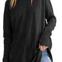 Fisoew Women's Casual Long Sleeve Tops Crew Neck Round Hem Loose T-Shirts Tunic Tops with Thumb Holes (Black, XXXL)