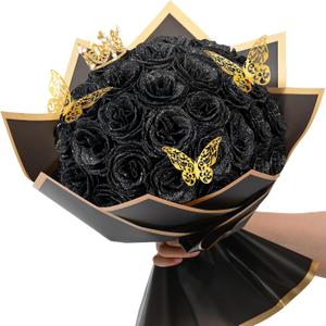 Waipfaru Black Glitter Roses Bouquet, DIY Flowers Bouquet, Birthday Gifts for Women Mom Grandma Wife Girlfriend, 36 Pcs Fake Rose for Valentines, Mothers Day, Anniversary, Graduation Gifts