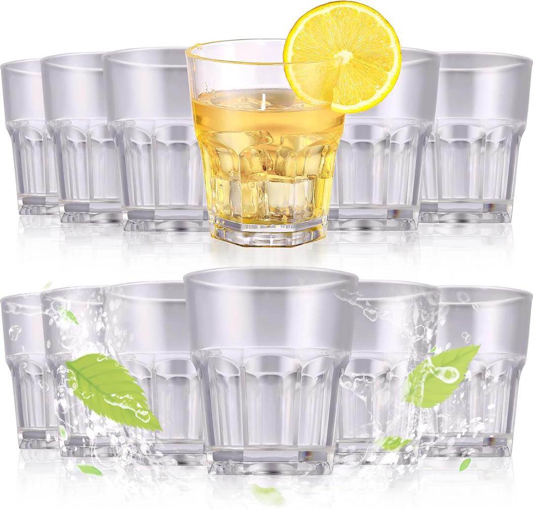 Meanplan Set of 24 Acrylic Drinking Glasses Reusable Water Drinking Cups Stackable Shatterproof Unbreakable Drinking Tumblers Water Glasses for Juice Beverages Drinks Coffee(Clear,8oz)