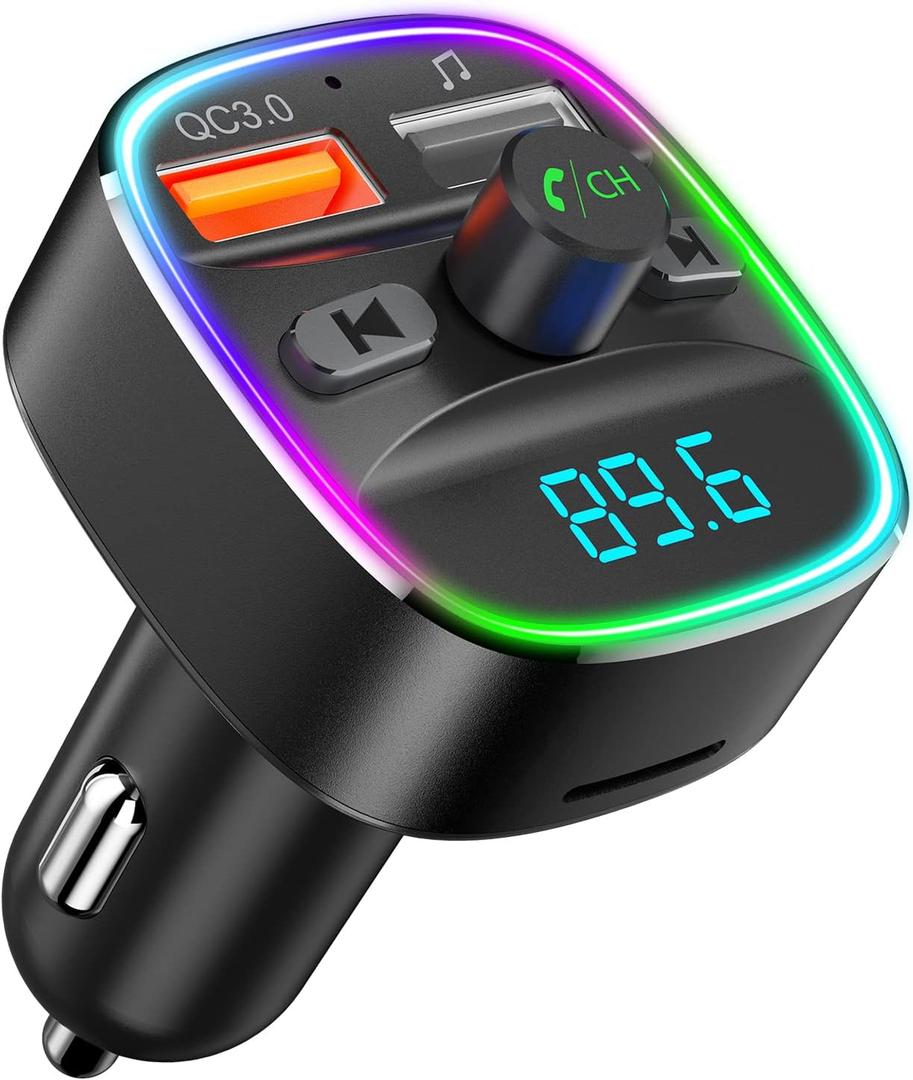 Nulaxy Bluetooth FM Transmitter, Bluetooth Car Adapter with Dual USB Charger Wireless Radio Car Kit MP3 Player Support TF Card & USB Disk, Hands-Free Calling, 7 Colors Led Backlit Light, Black