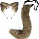 HAOAN Faux Fur Fox Tail and Ears Headband Set Werewolf Costume Accessories Halloween Party (Caohuang)