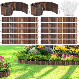 Suzile 12 Pcs Wooden Garden Edging Border 4 x 30 Inch Wood Landscape Edging with Gloves 10ft Flexible Bed Grass Weed Barrier for Decorative Lawn Yard Patio Driveway Pathway Tree Fences