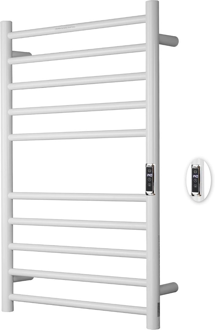 Heated Towel Racks for Bathroom, Wall Mounted Electric Towel Warmer Racks with Timer & Temperature Control, 10 Bar Stainless Steel Towel Heater for Bathroom,White, Plug-in