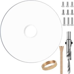 Dia 6-1/2" Router Base Plate,DIY Drilling, w/BrassCentering Pin &Brass Nut,5/16 Inch Thick Base Plate,Clear Acrylic,Screws for Trim Routers,Suitable for Any Router.
