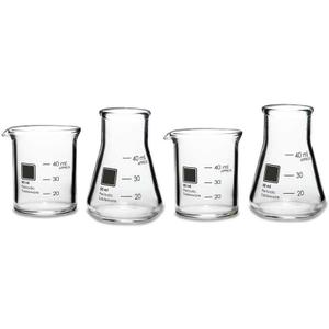 Periodic Tableware Laboratory Beaker Shot Glasses - 3.3 Borosilicate Glass with Graduated Measurements, 2 Beakers & 2 Erlenmeyer Flasks, 50ml / 1.7oz - Science Gift for Teachers